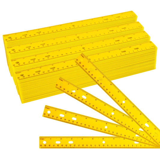 200 Pack 12 Inch Plastic Rulers Bulk, Yellow Plastic Ruler, Yellow Ruler with Dual-Scale Measurement, Easy to Store, for Home, Office, Practical Use by KUKLIPJIM