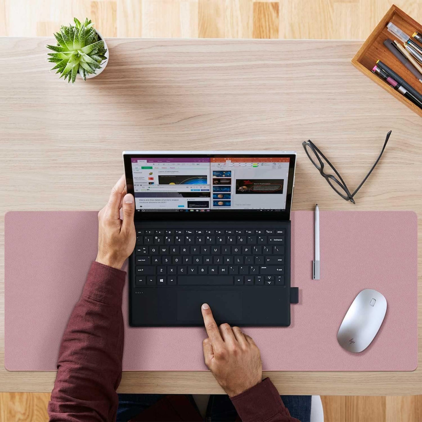 Desk Mat Large Protector Pad - Multifunctional Dual-Sided Office Desk Pad,Smooth Surface Soft Mouse Pad, Waterproof Desk Mat for Desktop, Pu Leather Desk Cover for Office/Home(Purple, 31.5" x 15.7")