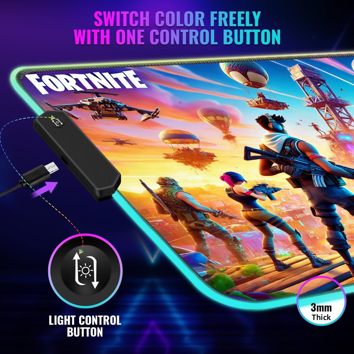 Gaming Mouse Pad - Desk Mat Gaming Mouse Pad , Medium Extra Large Extended Big Long Huge XL XXL and XXXL RGB LED Light Mousepad For a Computer , PC Mats Mousepads Battle Royale Frenzy