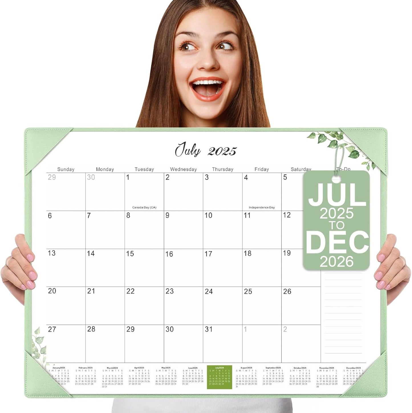 Gannyfer Large Desk Calendar 2025-2026 with Desktop Mat,22" x 17" Desktop Pad Calendar, 18 Month Table Calendar from July 2025 to Dec 2026, Office Supplies Perfect for Home School and Office - Green