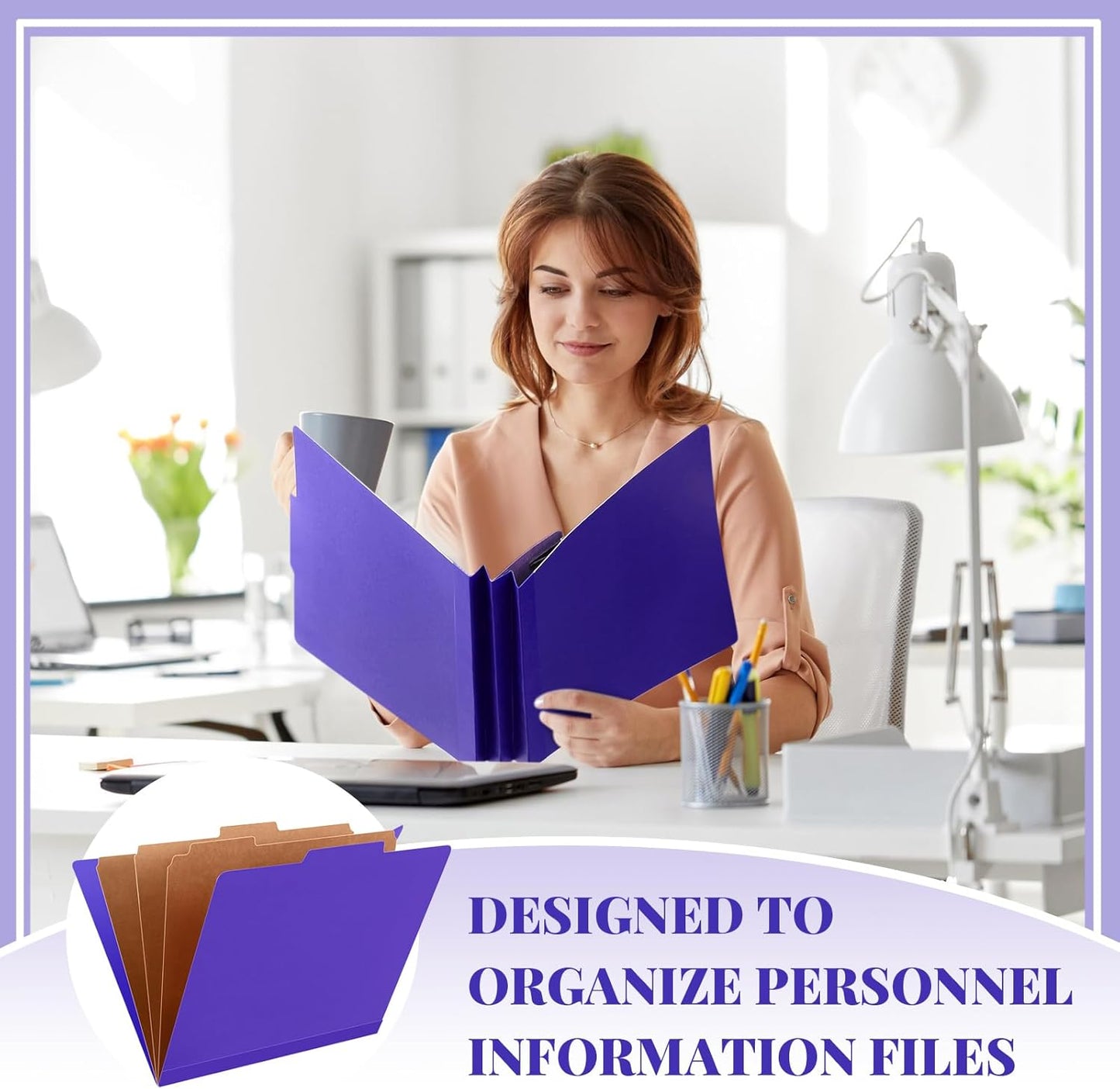 48 Pcs Classification Folders Letter Size, 3 Divider Pressboard File Folder with Fasteners, Expanding File Organizer Bulk for Teachers, Clergy, Office, Church, Christmas Donations (Purple)