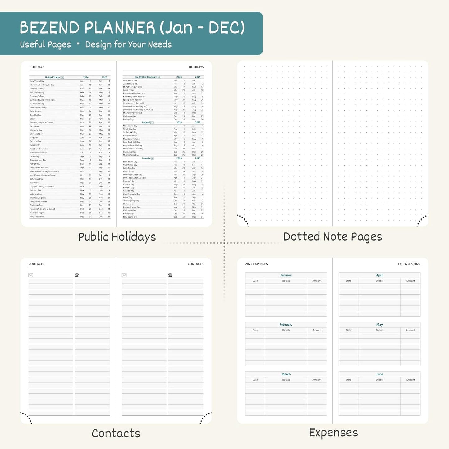 BEZEND Pocket Calendar 2026 Weekly and Monthly (3.5" x 6") Small Daily Planner for Purse (Jan-Dec) with Notes & Expenses, Inner Pocket, Pen Holder, Vegan Leather Hardcover - Cornflower