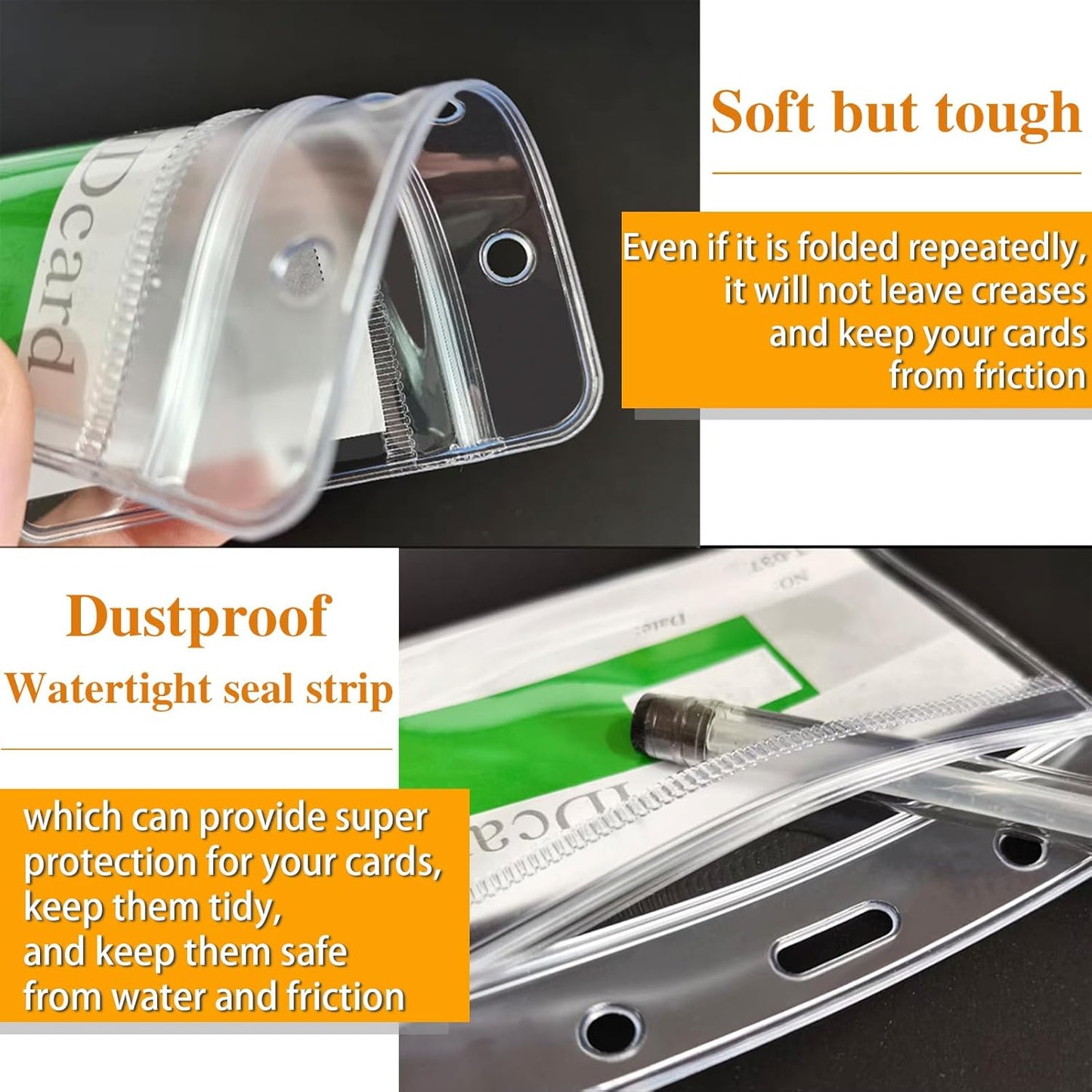 300 Pack Extra Thick Horizontal ID Badge Holder, Name Badge Holder, Name tag Holder with Waterproof Type Resealable Zip