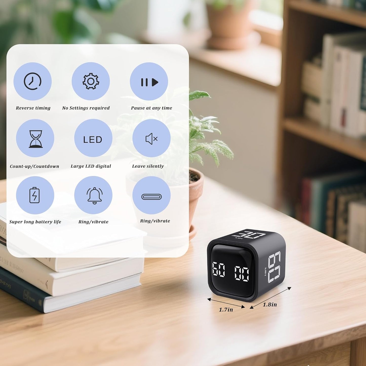 Rotating Pomodoro Timer 5,10,30, 60 Minutes Preset,Desk Productivity Flip Timer, Visual Cube Countdown Stopwatch,Custom Modes/Vibration/High/Low Volume,ADHD Timers, for Study, Work, School, Kitchen