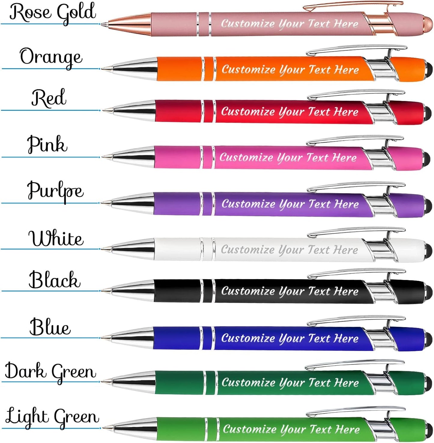 Personalized Pens Bulk 20 with Name Custom Engraving Ballpoint Pens with Stylus Tip Customized Smooth Writing Pens Personalized Gifts for Anniversary Birthday or Graduation(Pink,Black Ink)