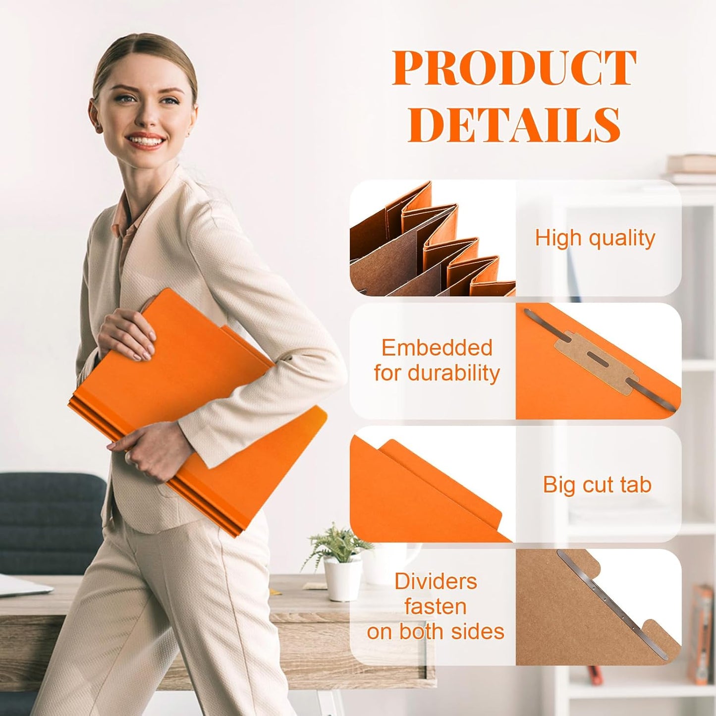 48 Pcs Classification Folders Letter Size, 3 Divider Pressboard File Folder with Fasteners, Expanding File Organizer Bulk for Teachers, Clergy, Office, Church, Christmas Donations (Orange)