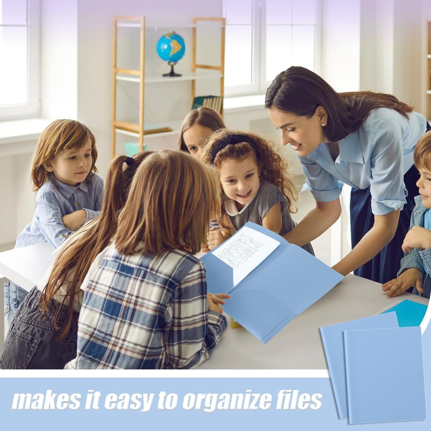 Gueevin 50 Pcs Plastic Folders with Pockets, Back to School Two Pocket Folder Fit Letter Size, Heavy Duty School Business Card Holder for Home Office, 11. 61 x 9. 45 Inches (Haze Blue)