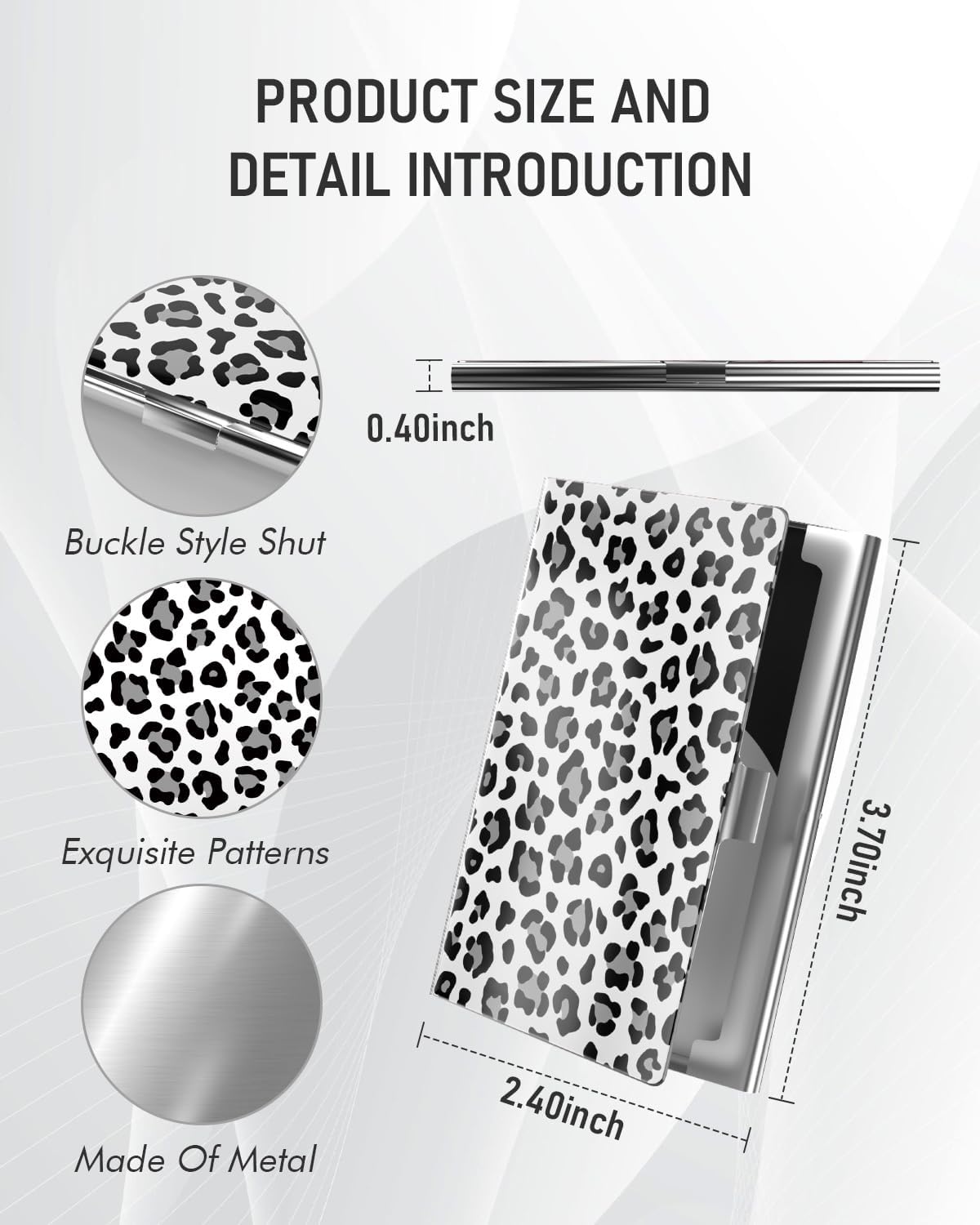 Business Card Metal Slim Organizer, Professional Stainless Steel Square Pocket Wallet for Office Workers, Compact and Portable for Pockets (Snow Leopard