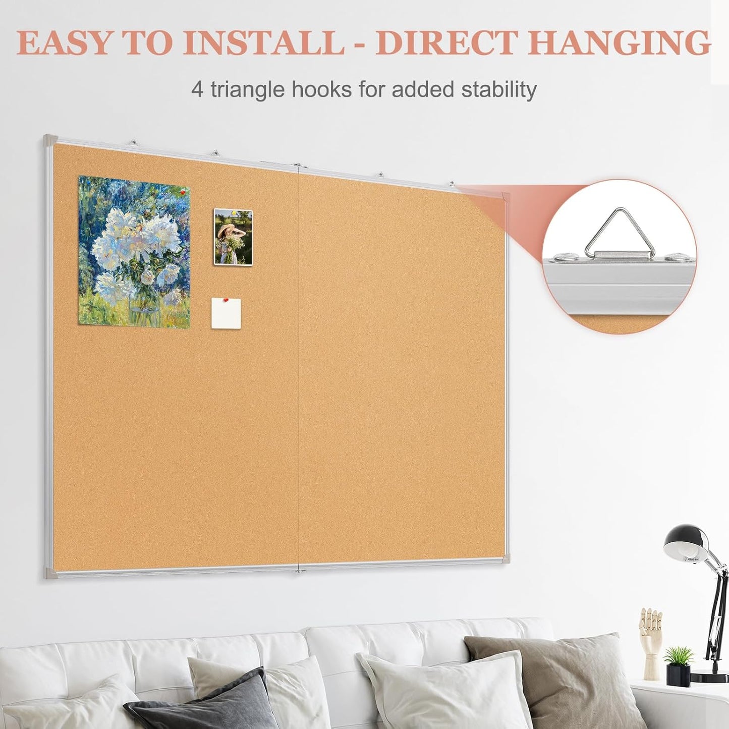 Double-Sided Large Cork Board, 48" x 36" Foldable Hanging Aluminum Framed Bulletin Board, Vision Board Pin Board Corkboards for Walls, Office, School Decor, 20 Pushpins