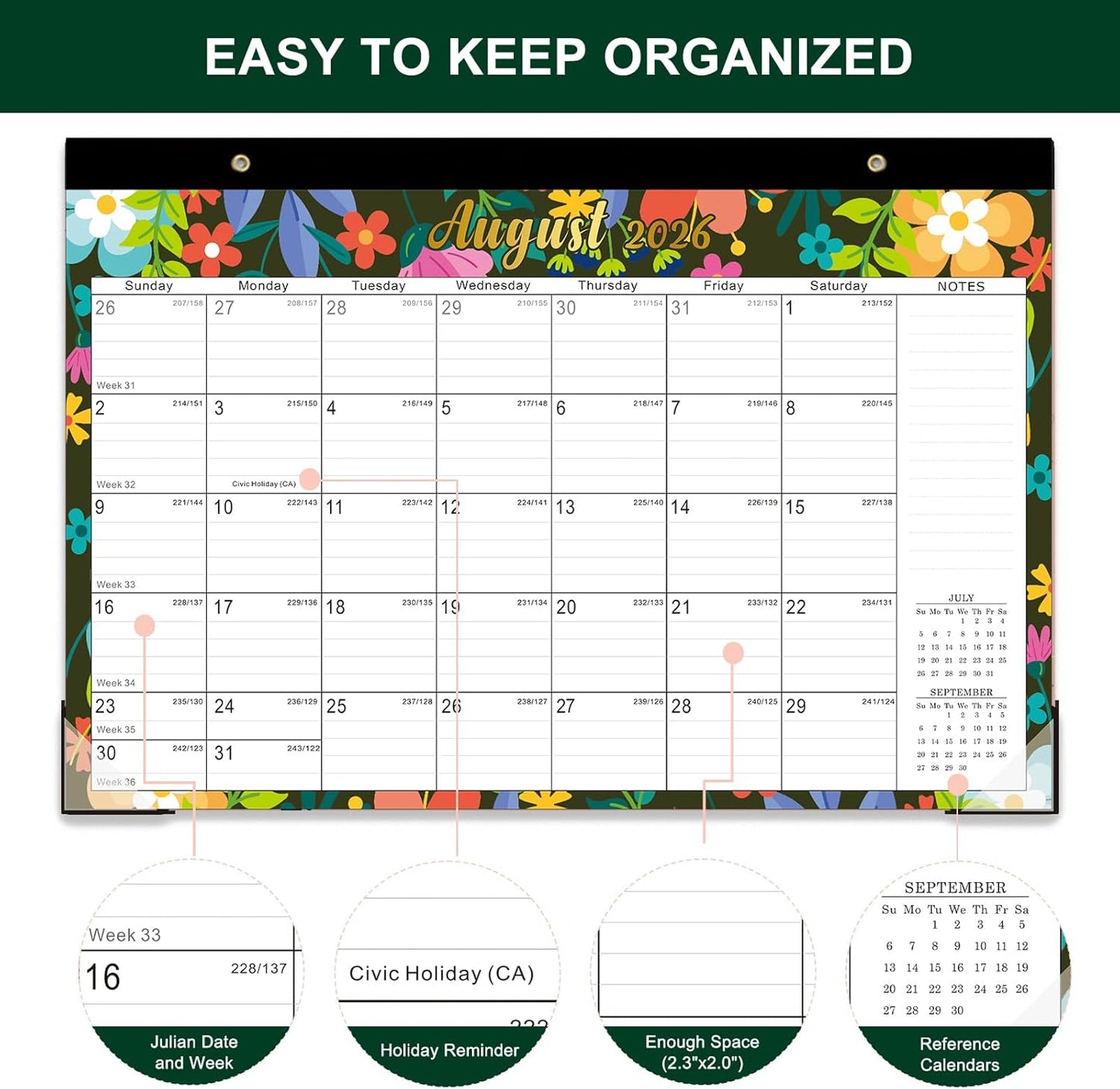 Lbylyhxc Desk Calendar 2026-2027, 18-Month School Year Calendar 2026-2027, January 2026 to June 2027, Large Desktop Calendar Monthly for Teacher with Corner Protectors 17" X 12" (Cute Flower Desk Calendar, 17x12 inches)