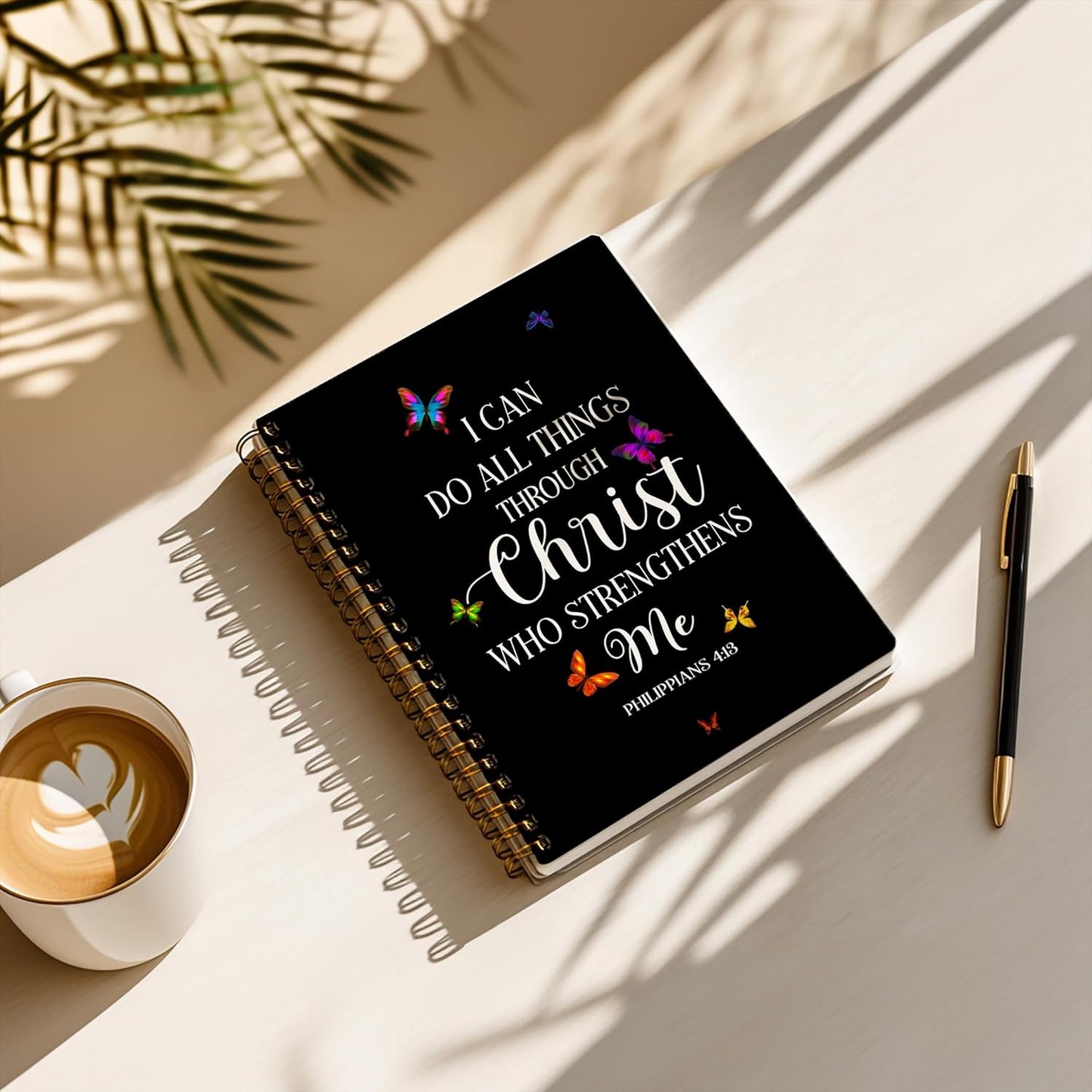 Bible Notebook, A5 Spiral Christian Journal Notebook,I Can Do All Things Through Christ Who Strengthens Me, Inspirational Notebooks for Women, Bible Study, Gift for Birthday Christmas, Office Supplies