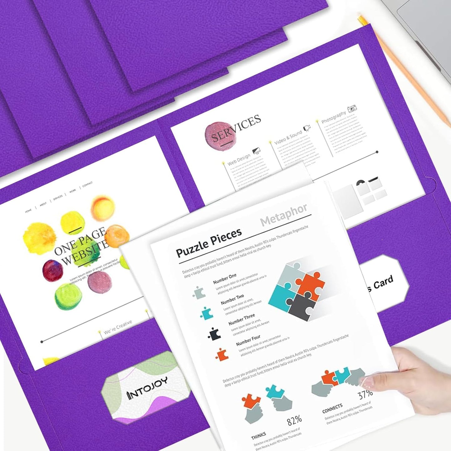 Folders with Pockets,IntoJoy 50 Pack 2 Pocket Folders Fit Letter Size Paper File Folders for School Office Business Home Filing Resume Portfolio (Purple)