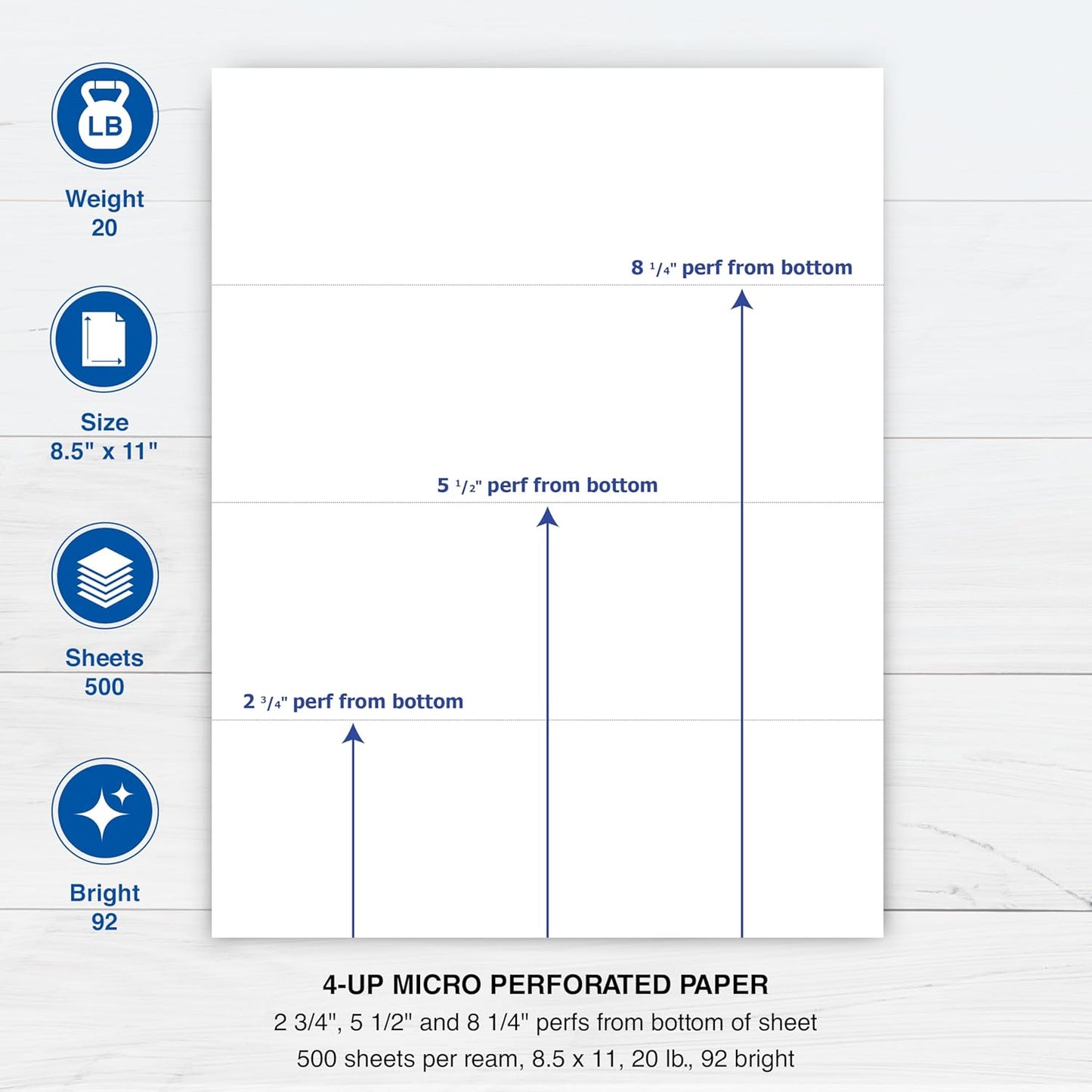 PrintWorks Professional 4 Part Perforated Paper 8.5” x 11” - Perfect For W-2, 1099, & Statement Use - Made in the USA - 500 Sheets - 20 lb - Printer Compatible - White (04298)
