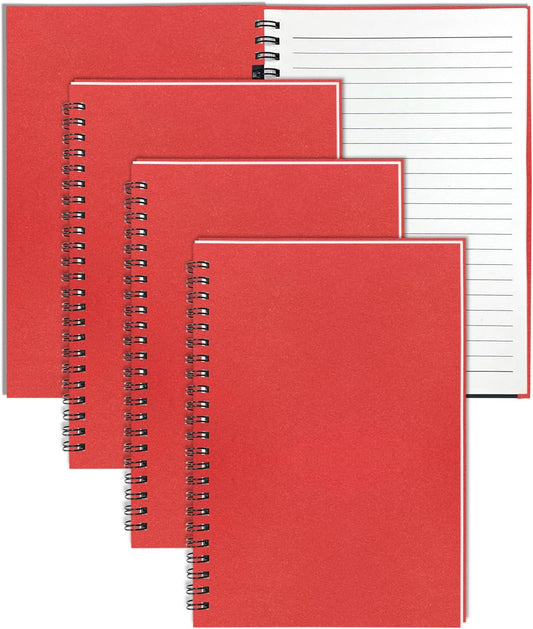 GINMLYDA 4Pack Small Spiral Notebook A5, 8.25x5.5” 120 Lined Pages Wide Ruled Spiral Journal Bulk Blank Kraft Cover Spiral Bound Notebook & Writing Pads for Home Office Meeting Work Note Taking