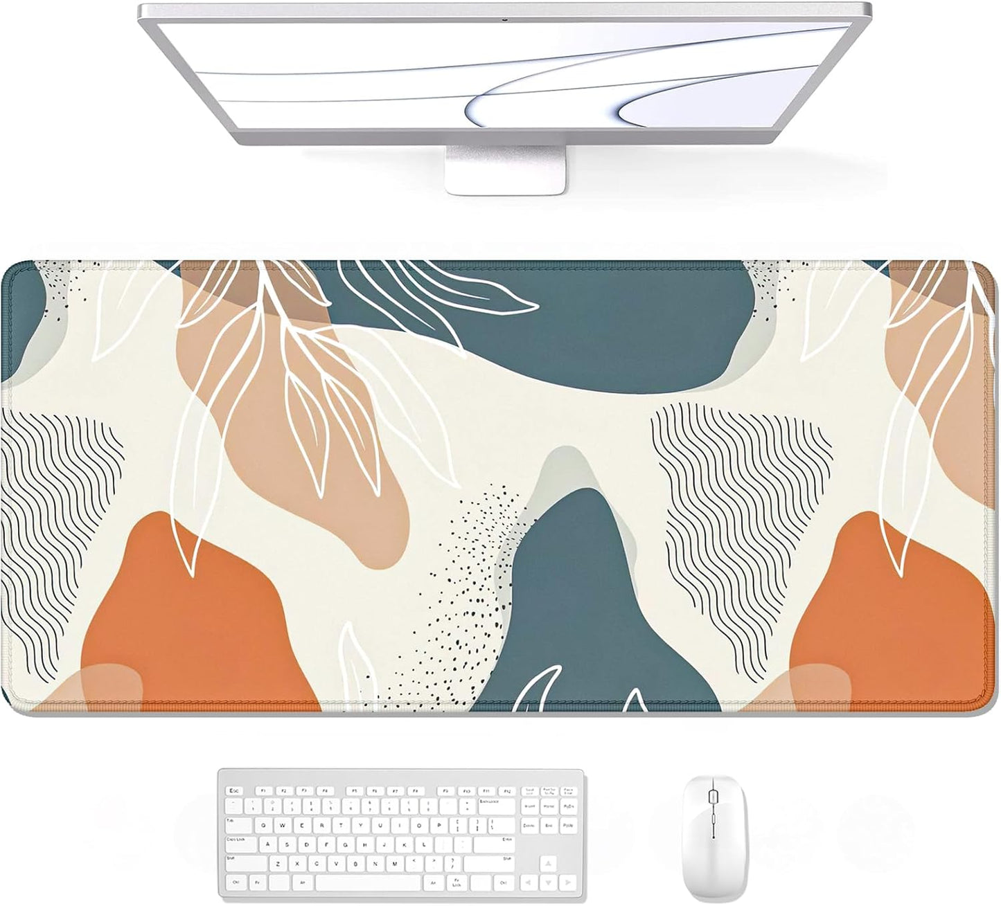 Auhoahsil Large Mouse Pad, XXL Gaming Mousepad, Desk Mat for Desktop, Thick Rubber, Big & Long Size, Stitched Edges, Full Desk Pad for Laptop & Computer, Extended 31.5 x 11.8 in, Abstract Art Leaves