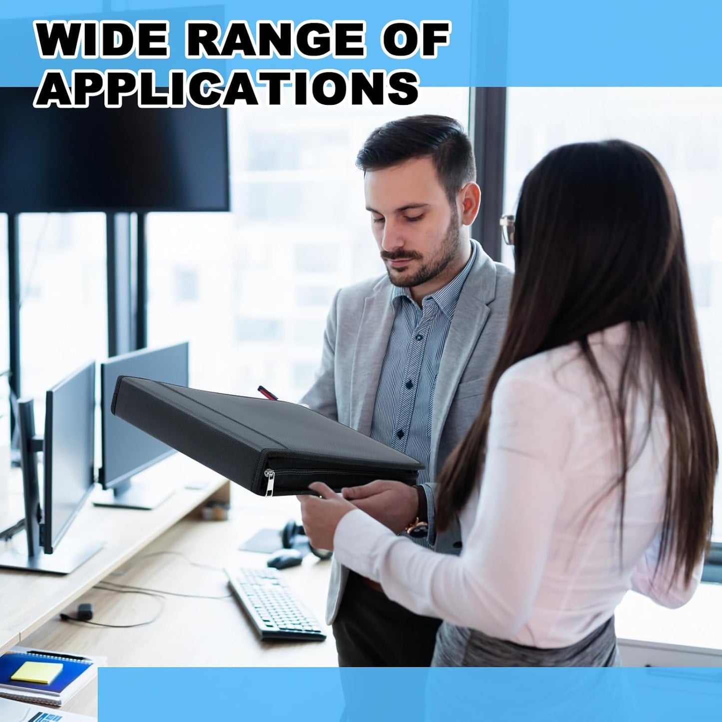 Henoyso 7 Ring Fireproof Business Checkbook Binder with Zipper 1.5 Inch D Rings Check Binder 9 x 13 Inch Checks 600 Sheets Capacity Built in Storage Organizer for Office Storage(Black)