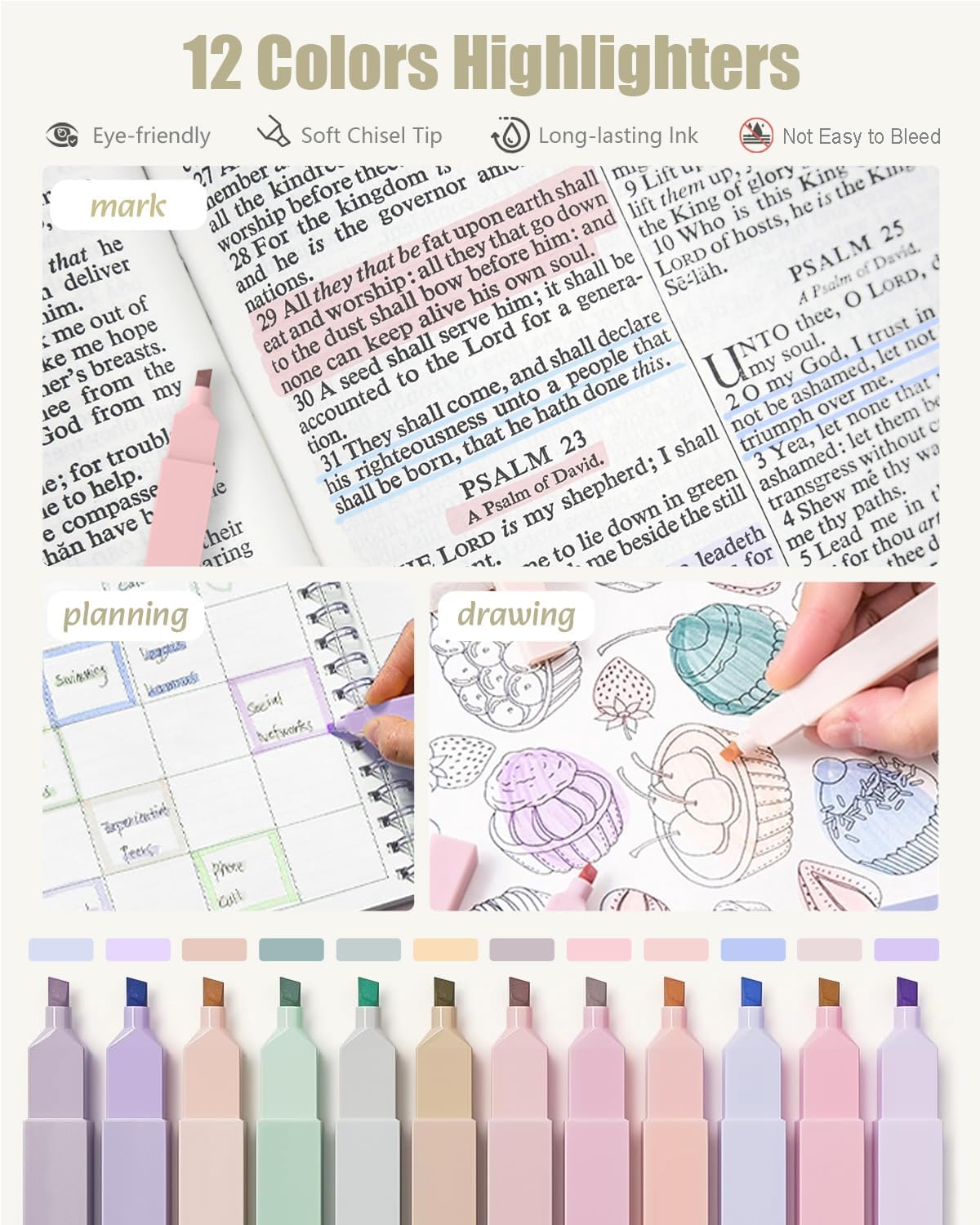 Four Candies 39 PCS Aesthetic School Supplies with Cute Pen Case, 12 Pastel Highlighters, 5 Black Ink Gel Pens, 6 Mechanical Pencils Set 0.5 & 0.7mm for Students Stationary College Essentials (Purple)