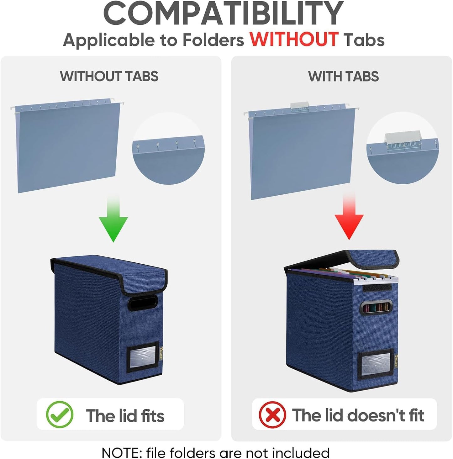 BALEINE File Organizer Box with Lid, Collapsible File Folder Organizer with Plastic Slide, Hanging File Folder Box for Office Document Storage (2 Pack, Blue, S)