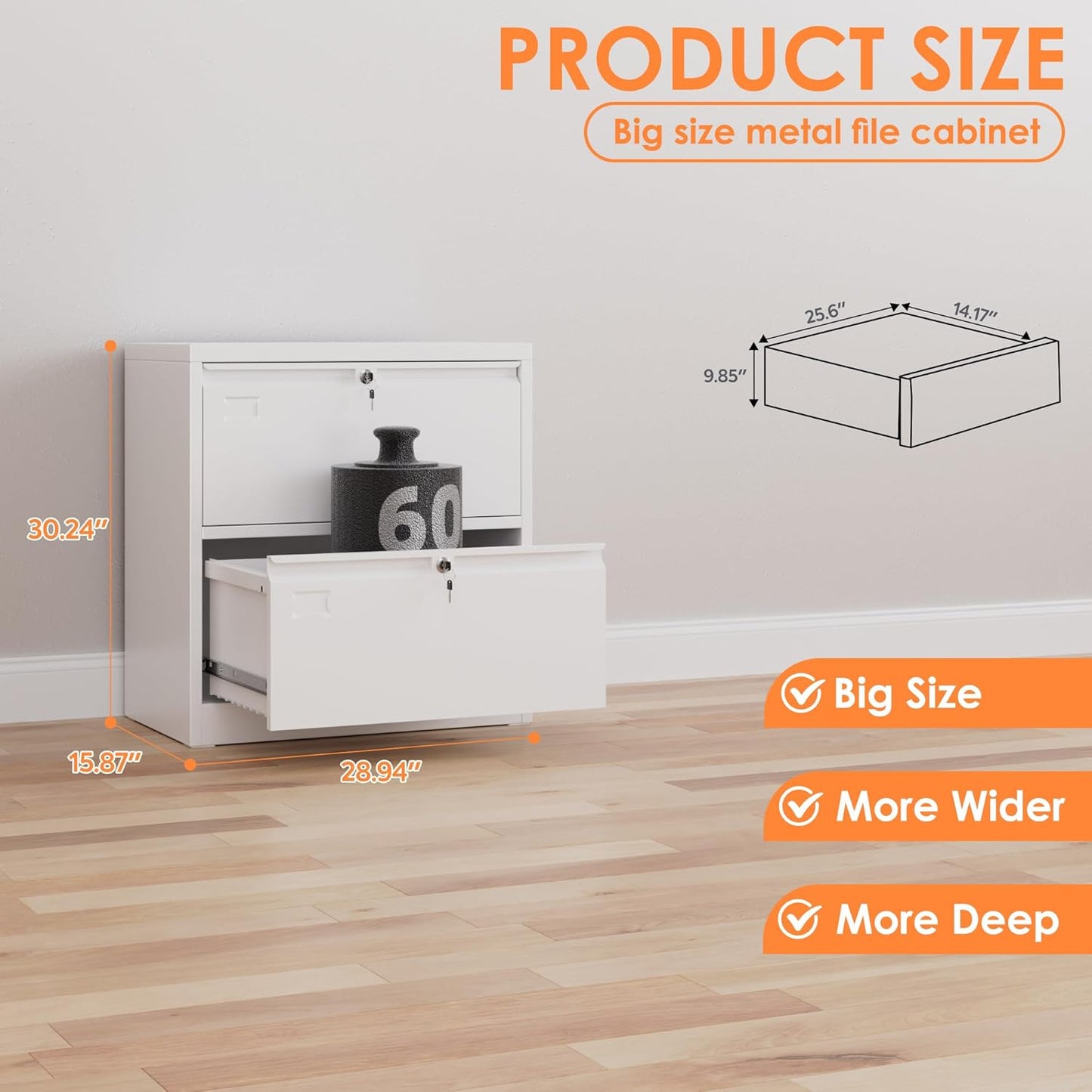 Aobabo 2 Drawer Lateral File Cabinet, Lockable Metal Filing Cabinet with Name Card, Suitable for Home Office School Hanging Files Letter/Legal/F4/A4 Size,Required-Assembly,White