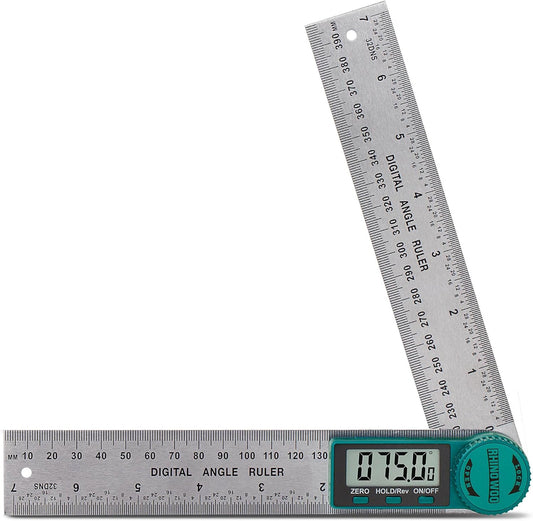 Digital Angle Finder Protractor, Angle Finder Ruler with 7inch/200mm, Angle Measuring Tool for Woodworking/Carpenter/Construction/DIY Measurement(2 Batteries Included) (Stainless Steel)