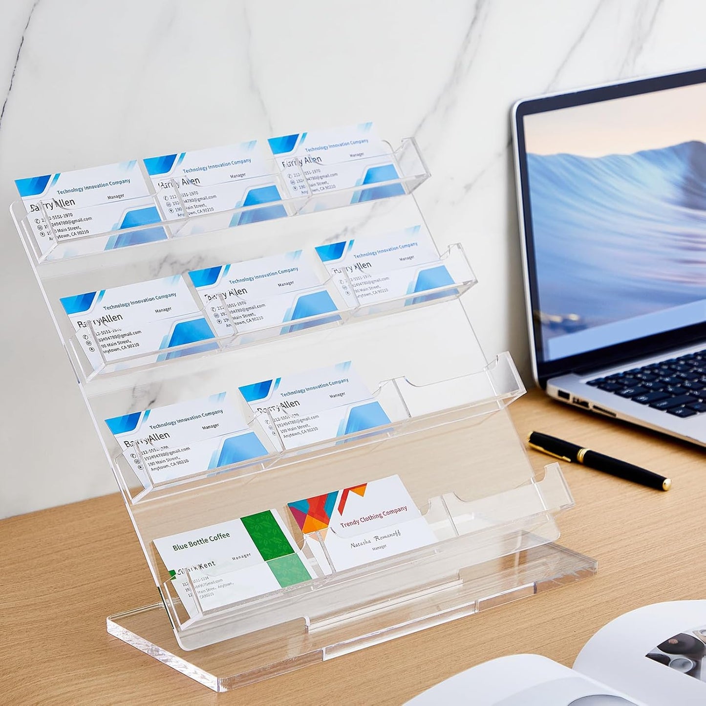 Business Card Holder for Desk 12 Slots Freestanding Acrylic Business Card Holder Display Stand Multiple Organizer for Office Meeting Exhibition Home