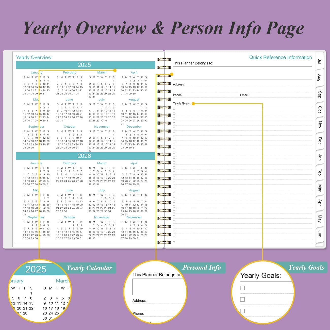 2025-2026 Planner - Academic Planner 2025-2026 from July 2025 to June 2026 with 12 Monthly Tabs, Flexible Cover, Inner Pocket, 8.5" x 11", Purple