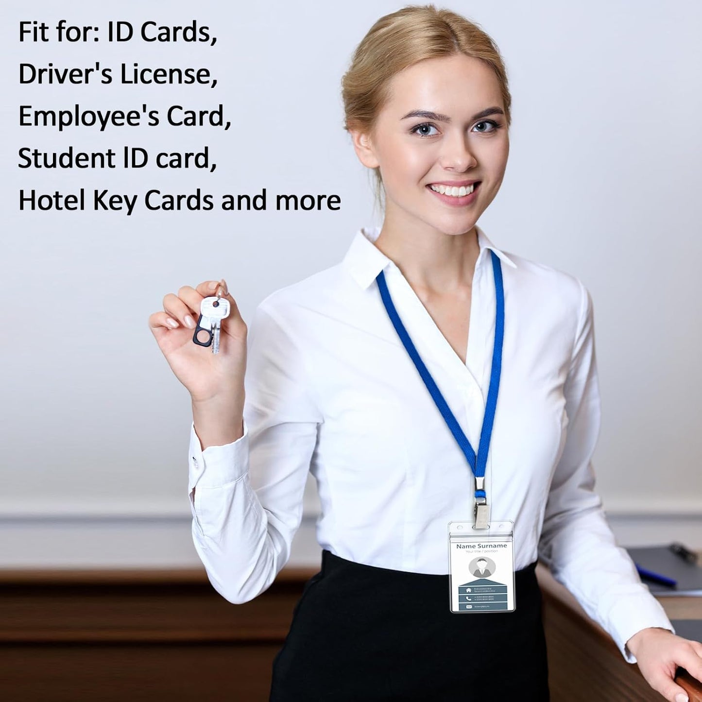 400 Pack Neck Lanyard Bulk with ID Card Holder Lanyards for ID Badges Vertical Name Badge ID Card Holders Flat Neck Lanyards with Clip for Nurses Teacher Students, Blue