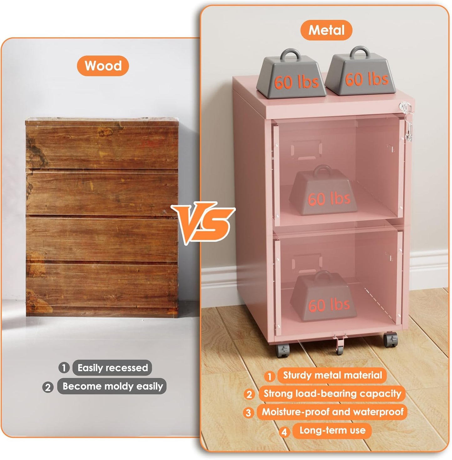 METAN 2 Drawer Vertical File Cabinet with Lock, Mobile Metal Filing Cabinet for Legal/Letter Size, Office Storage File Cabinet Under Desk with Card Holder,Assembly Required,Pink