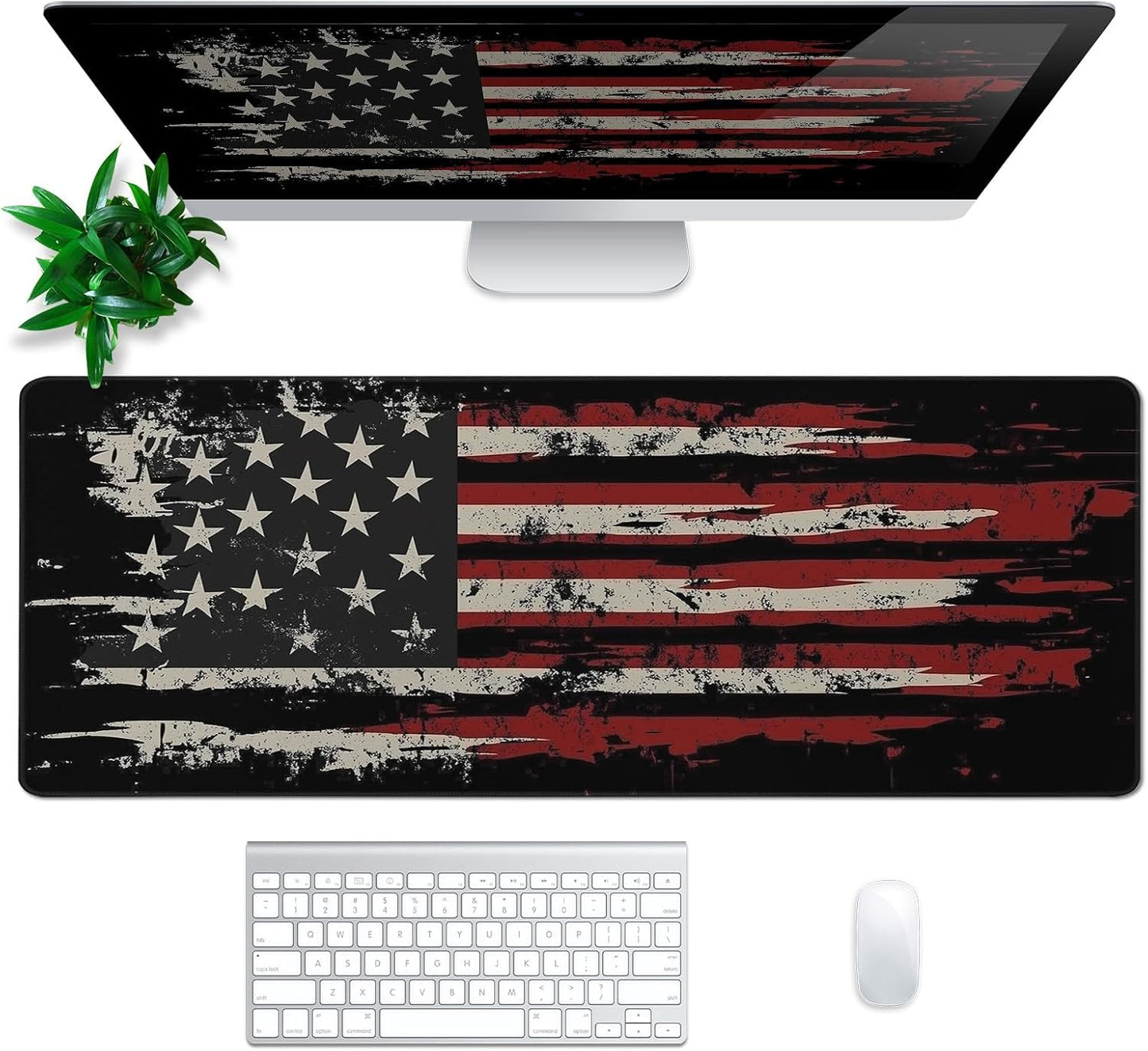 American Flag Mouse Pad Abstract American Mouse Pad 31.5x11.8 Inch Flag Texture Non-Slip Rubber Base Large Mousepad Stitched Edges Keyboard Mouse Mat Desk Pad for Office and Home