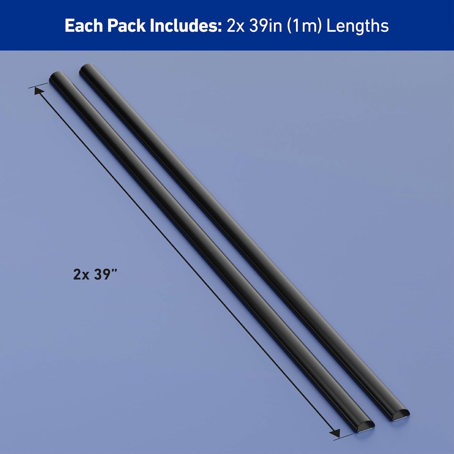 D-Line Half Round Cord Hider, Patented Cable Cover, Hide TV Wall Mount Wires, Raceway for Cords, Decorative Wire Covers, Paintable, Adhesive Cable Concealer - 2X 1.18in W x 0.59in H x 39in L - Black