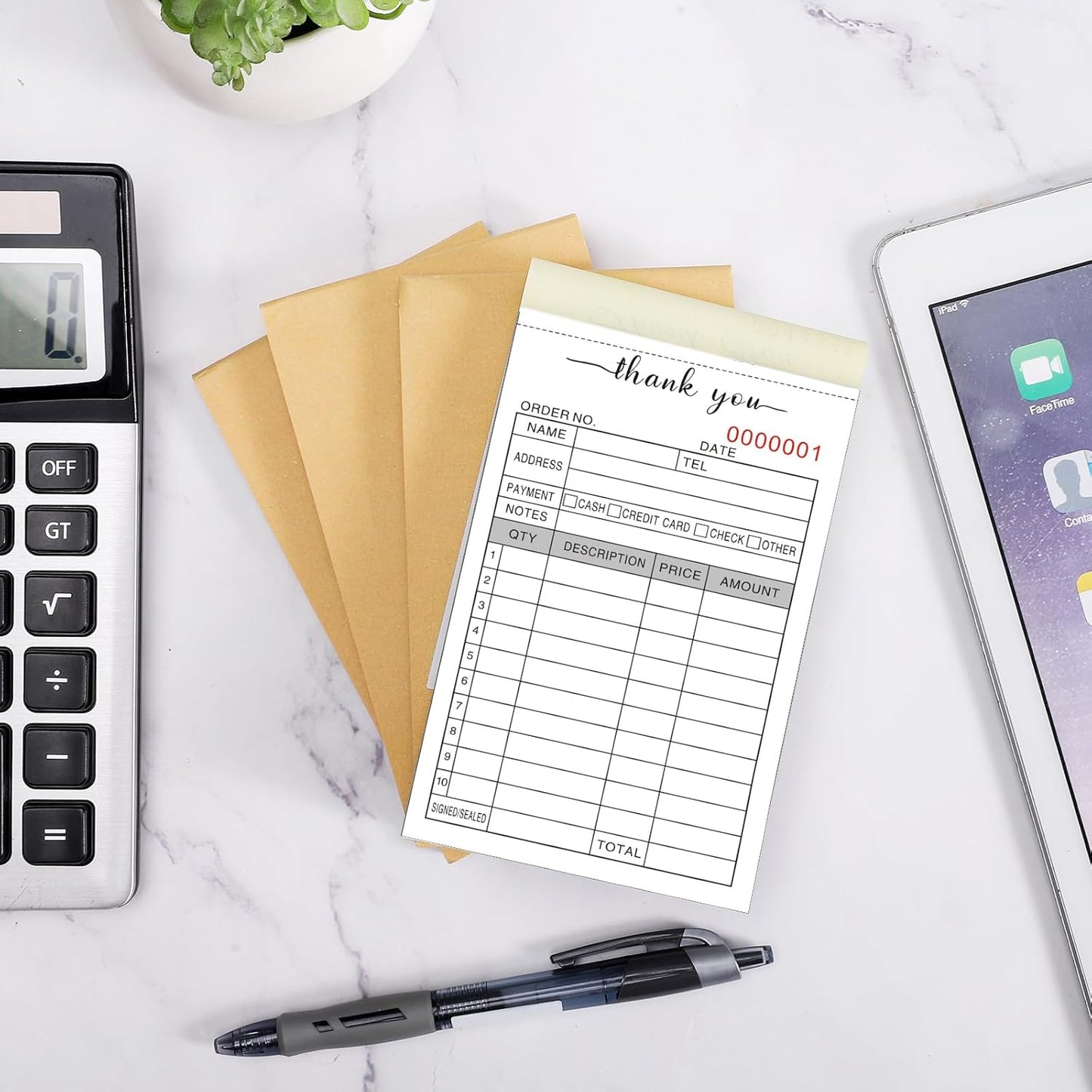 6 Pack Thank You Receipt Book, 3.4x5.5" Handheld 2-Part Carbonless Sales Invoice Book, Invoice Pad with Cardboard for Small Boutique Business, (50 Sets)