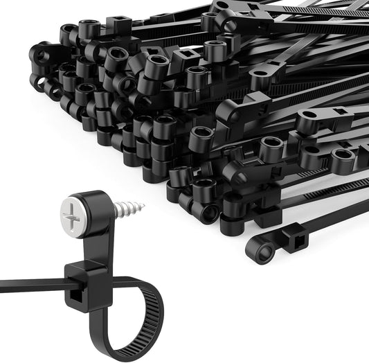 150 Pcs 12 inch Black Zip Ties with Screw Hole, 50LBS Plastic Ties with Screw Holes for Automotive, Fencing & Outdoor Wire Management