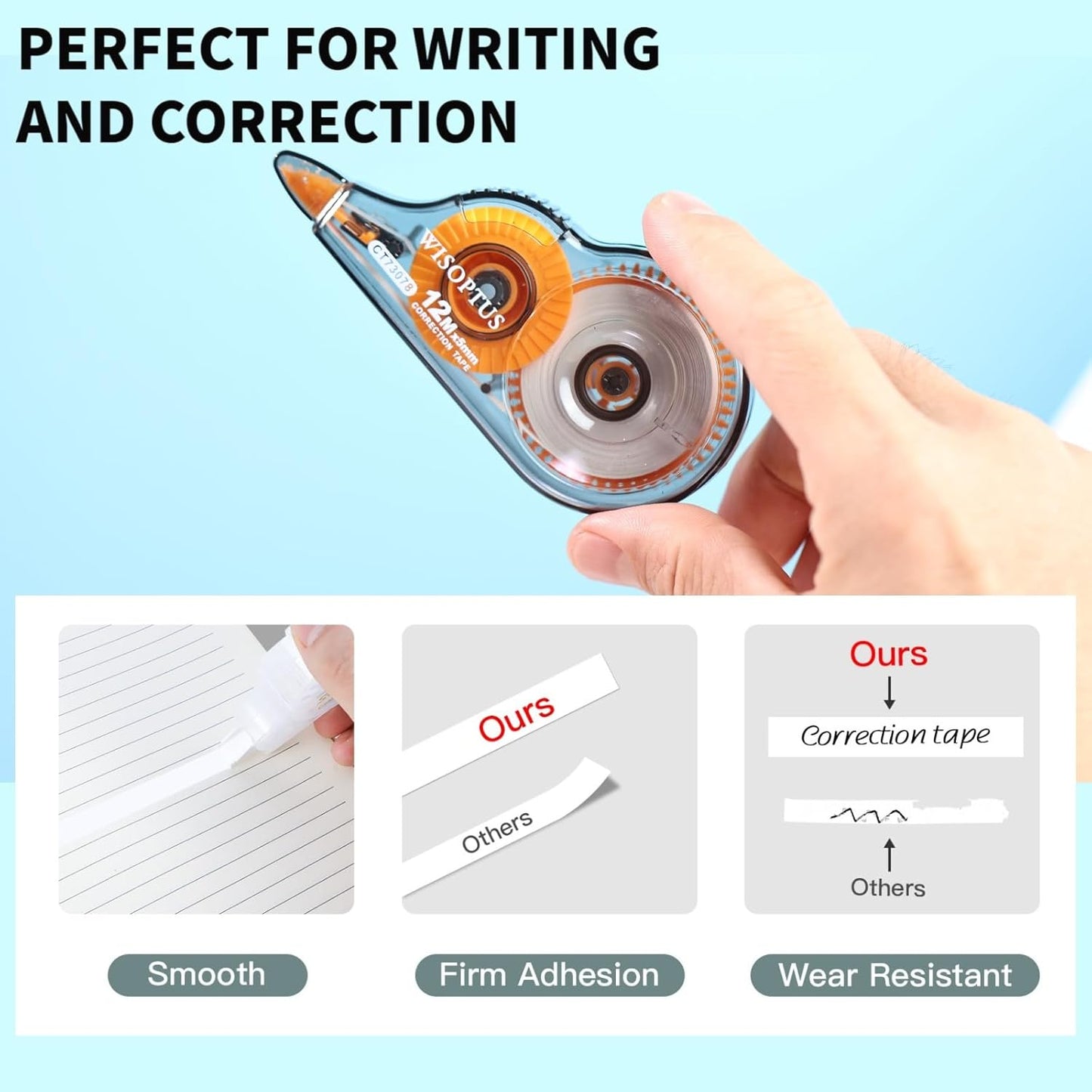 32PCS White Correction Tape with Dispenser, 39.37ft Each, Fast Clean and Easy-to-Use Tear-Resistant Correction Tape Office School Supplies, Blue/Orange