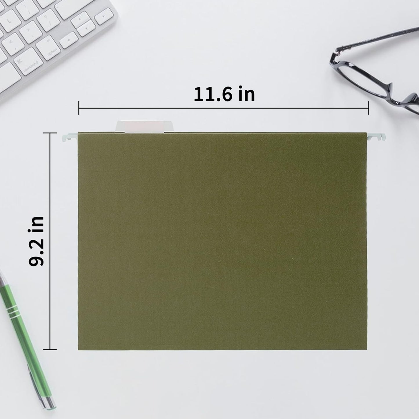 25 Packs Hanging File Folders,Standard Green File Folders for Filing Cabinet,1/5 Adjustable Tabs & Labels,Bulk File Organizer for Office,School,Home