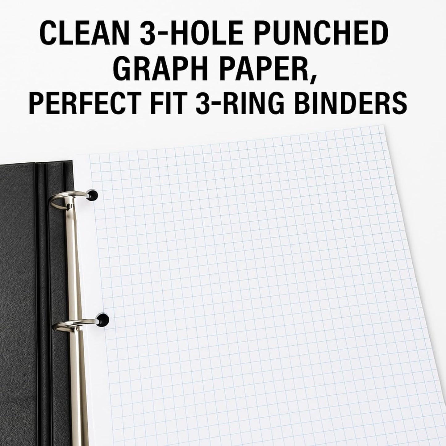 Graph Paper Loose Leaf Paper, Standard 8"x10-1/2" 4x4 Quad Ruled Notebook Paper,3 Hole Punched Filler Paper, 3 Ring Binder Paper, 300 Sheets Grid Paper, Made In USA