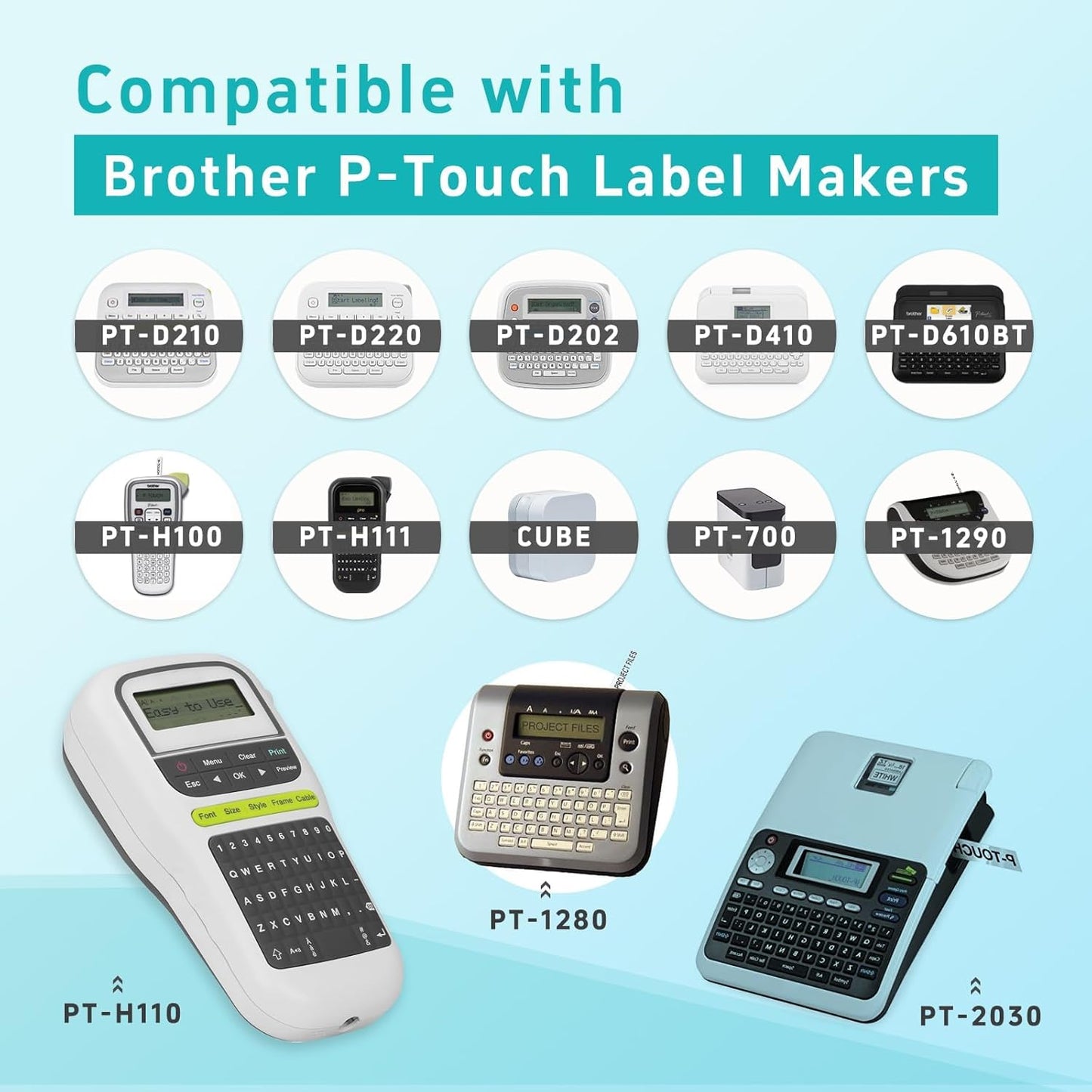 6Pack Label Maker Tape Compatible with Brother PTouch TZe-231 Tape, ½” 0.47”x 26.2 ft Laminated Black on White, for PT-D210, PT-H110, PT-D220, PT-D410, PT-D600