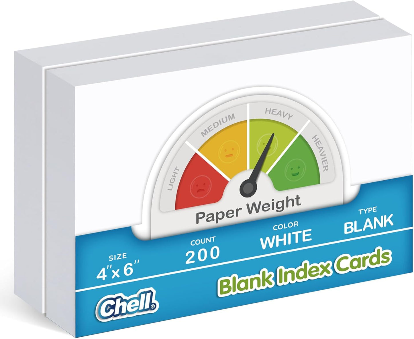 Chell 200 Count Blank Index Cards 4x6 Inch Heavyweight, No Bleed-Through, Double Side Unlined, 74 lb. Cover Weight, White