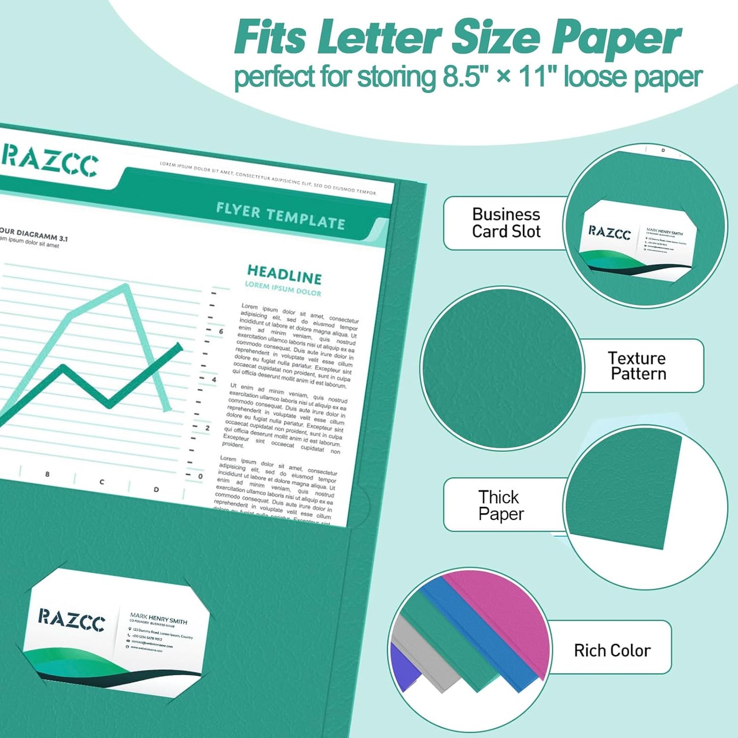 30 Pack 2 Pocket Folders - Letter Size, Assorted 5 Colors