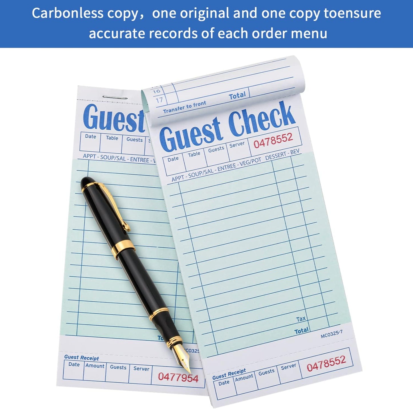 Batrical Guest Checks Server Note Pads 300 Sheets Waitress Notepad for Restaurants (6 Books) 3.5" x 6.75" Per Ticket Book
