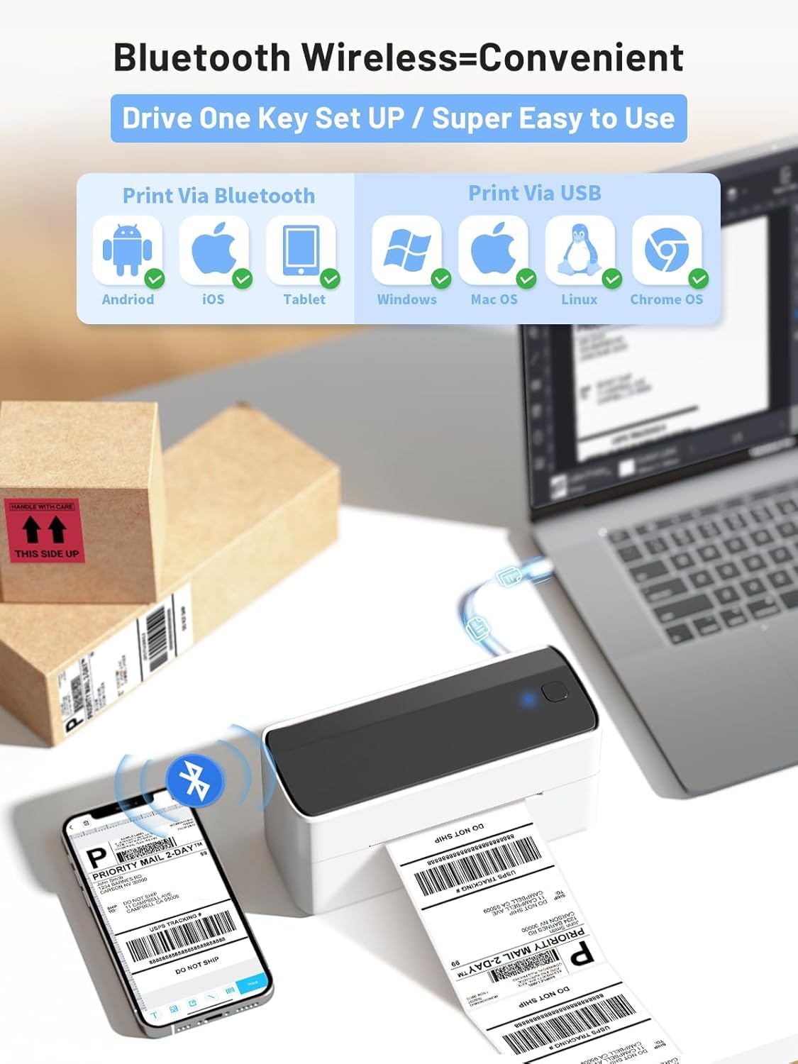Phomemo Bluetooth Thermal Printer for Shipping Packages - Wireless Label Printers for Small Business with Phone&Pad&PC, 241BT Shipping Label Printer Compatible with Amazon, Ebay, Shopify, USPS, Temu