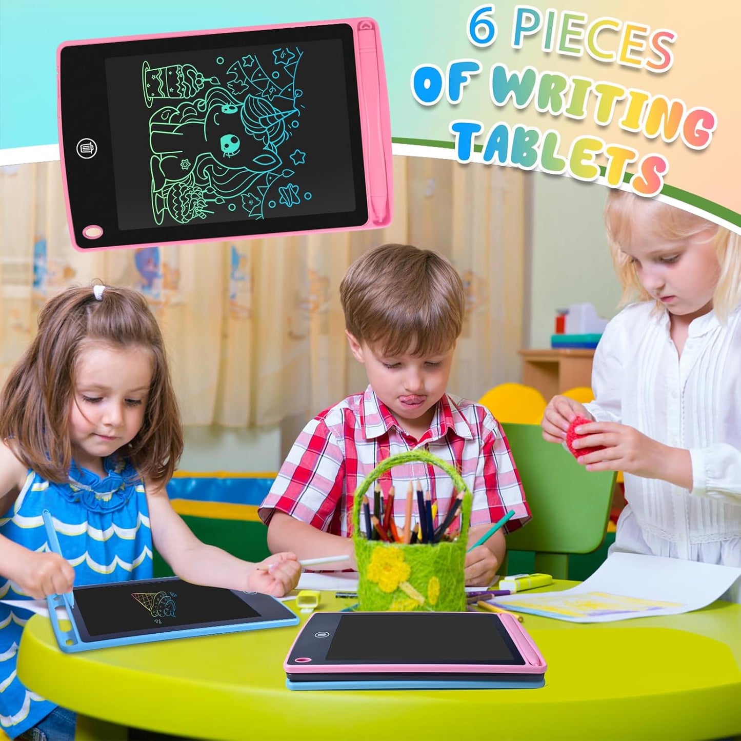 6 Pack LCD Writing Tablet for Kids 8.5 inch, Colorful Drawing Board with One-Click Erase, Lock, and Stylus, No Blue-ray Screen, Drawing Pad Toy for Ages 3-12 Boys and Girls Gifts 3+ Years Old