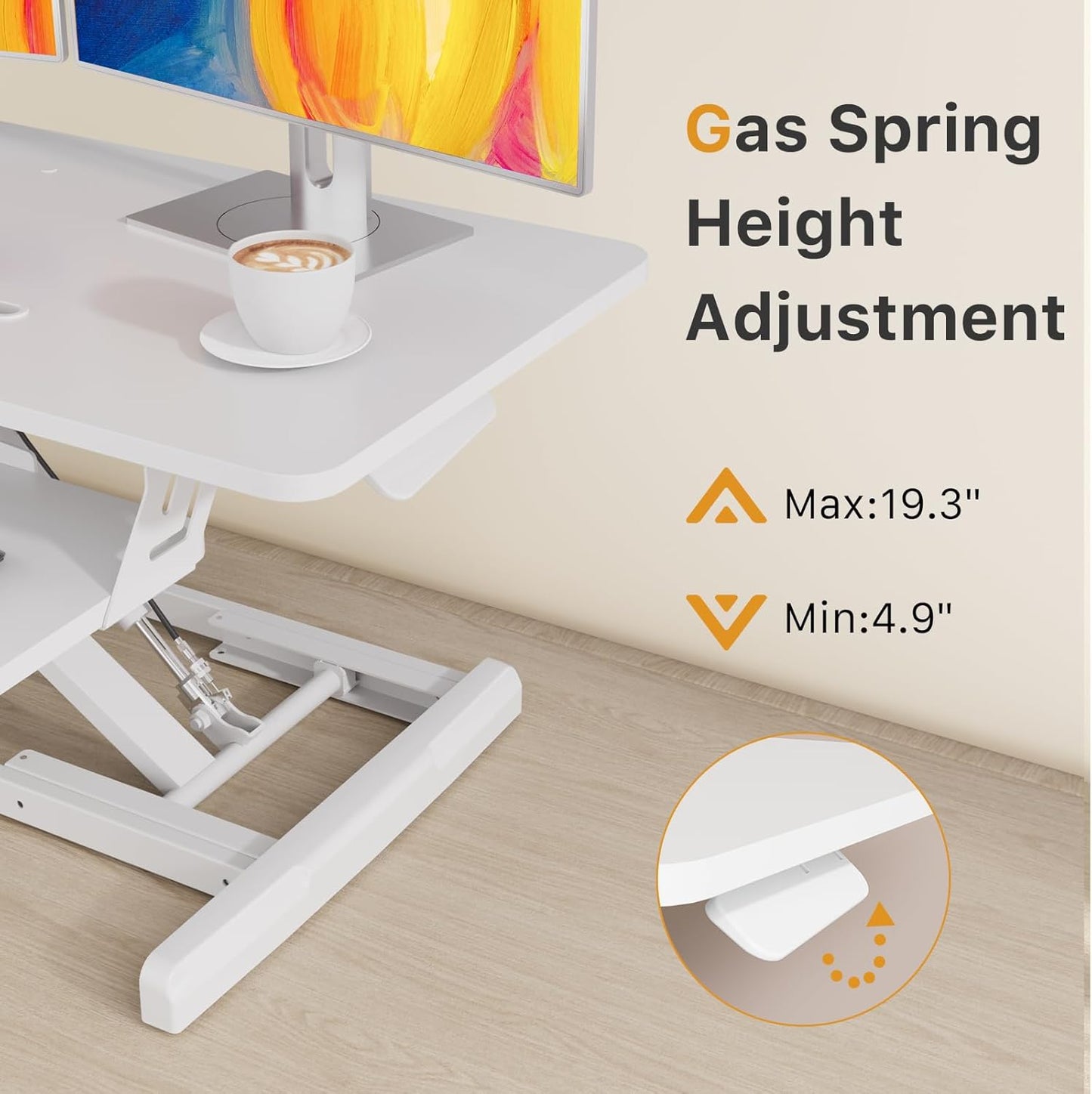 JOY worker Standing Desk Converter, 35" Wide Height Adjustable Sit Stand Up Desk Riser with Keyboard Tray, Desktop Workstation Riser for Home Office Computer Laptop, Particle Board, White