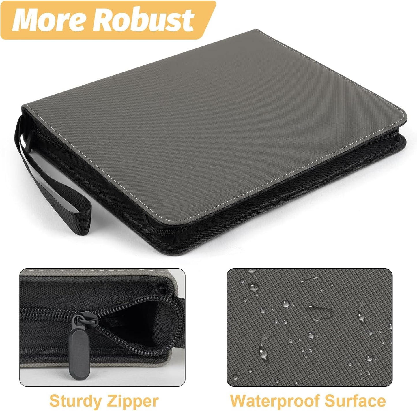 9 Pocket Card Binder, Premium Zip Trading Card Binder, 720 Double Sided Pocket PU Card Collection Binder, Collector Card Album, Card Folder for MTG, TCG, Sports Cards, Game Cards (GREY)