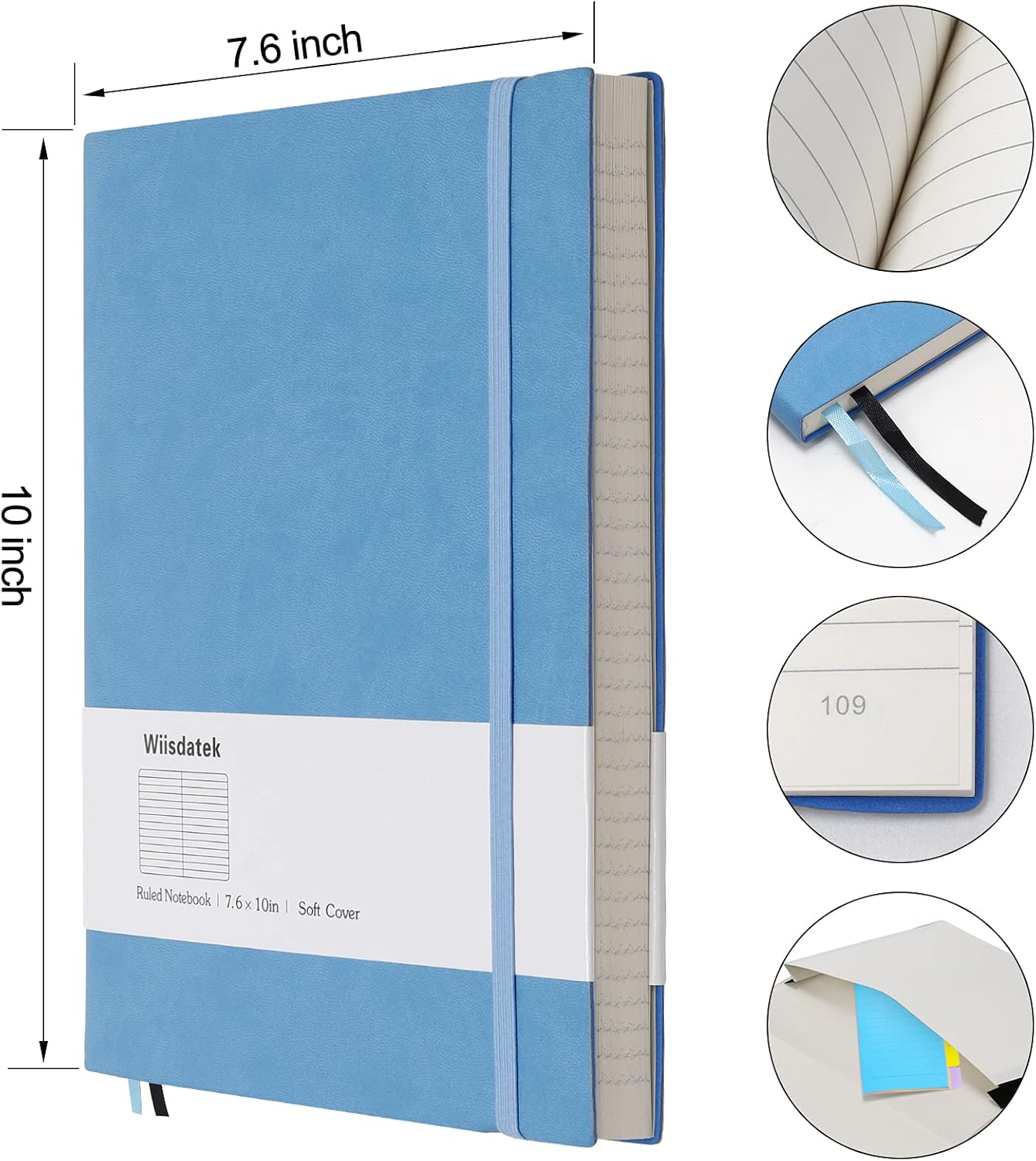 B5 College Ruled Notebooks - 2 Pack B5 Large Journal Notebooks with 376 Numbered Pages,100gsm Thick Lined Paper,Soft PU Leather Cover,7.6 X 10 inch(BLUE)