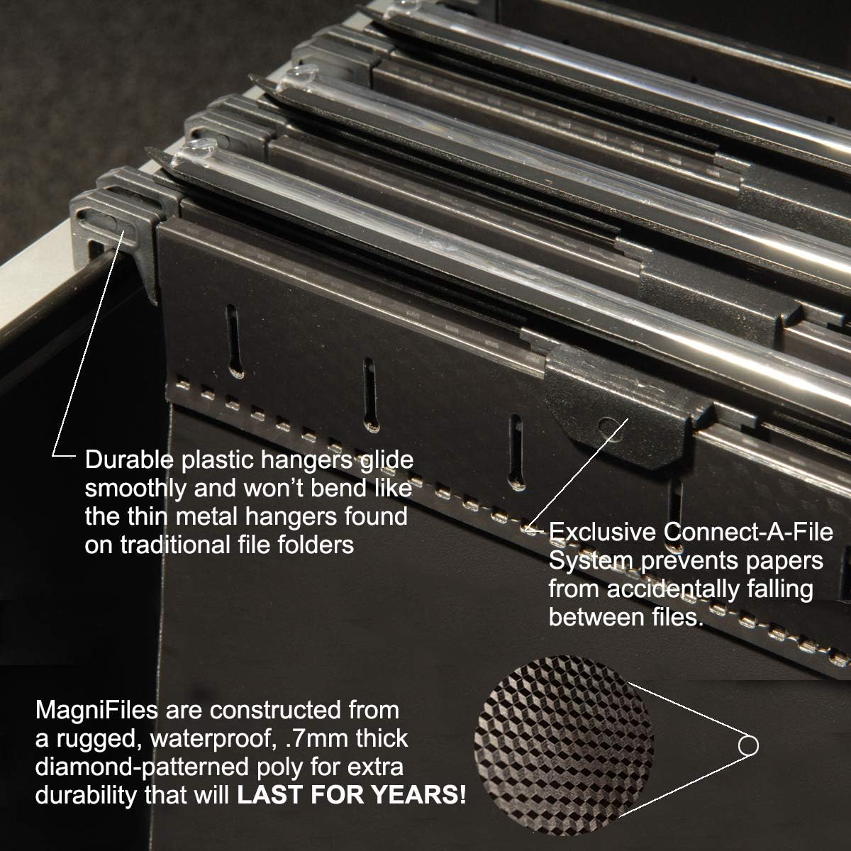 Ultimate Office MagniFile Hanging File Folders (Black, 1/2" Box-Base, Set 2)