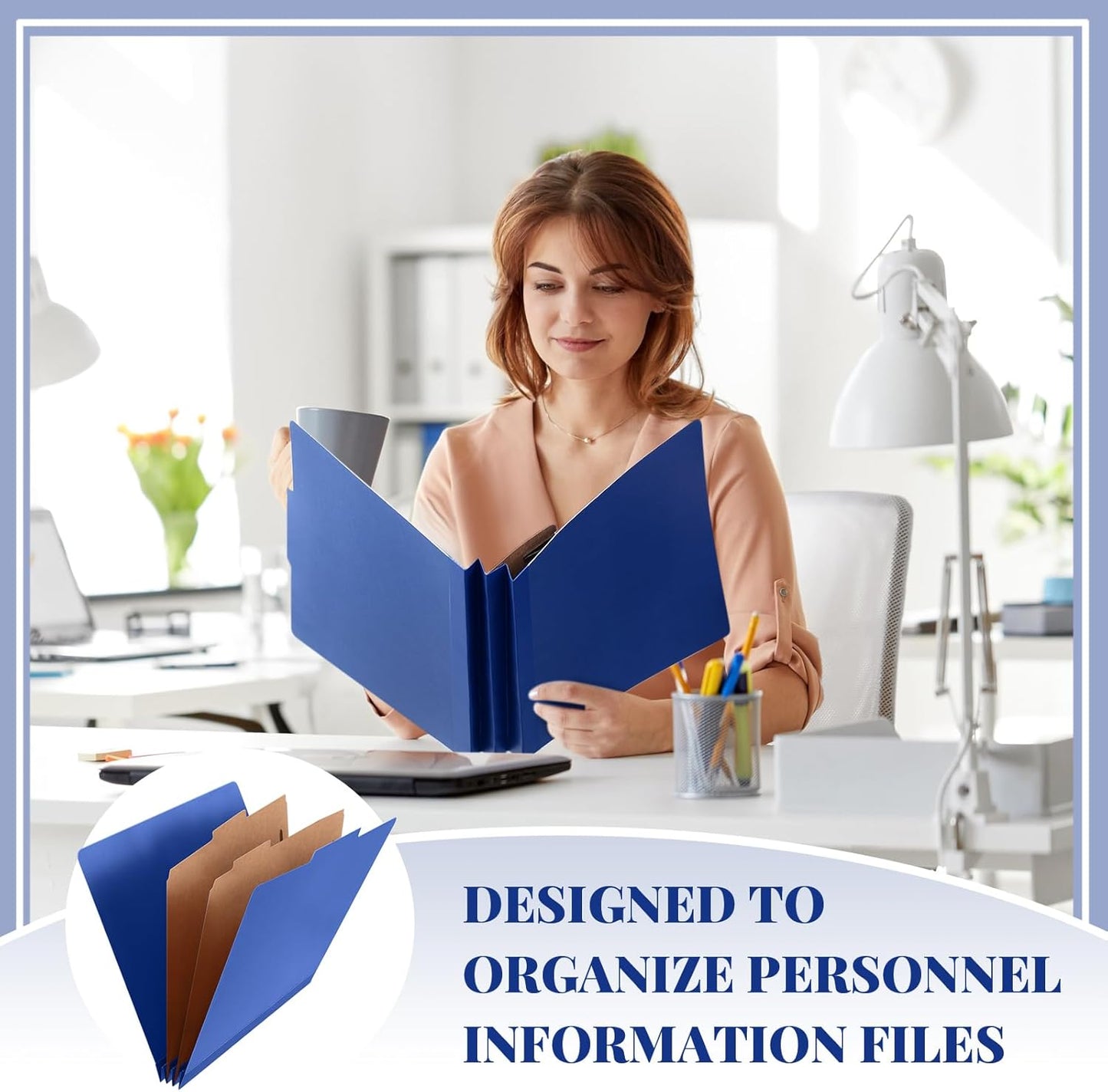 24 Pcs Classification Folders Letter Size Bulk - 2 Dividers Pressboard File Folder with 3.5 Inch Expansion, 2 Prongs Fastener, Heavy Duty Office File Organizer for Teacher Medical (Dark Blue)