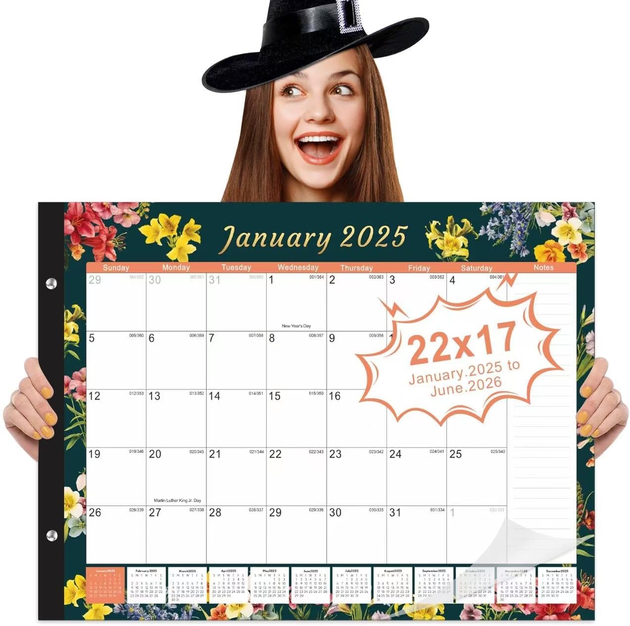 Gannyfer Desk Calendar 2025-2026, Large Calendar 2025 22"x17", 18 Months, January 2025 - Jun 2026, Desktop Pad with Plastic Cover, Thick Paper, Corner Protectors, for Planning and Organizing In Your Family, School or Office-Deep Black