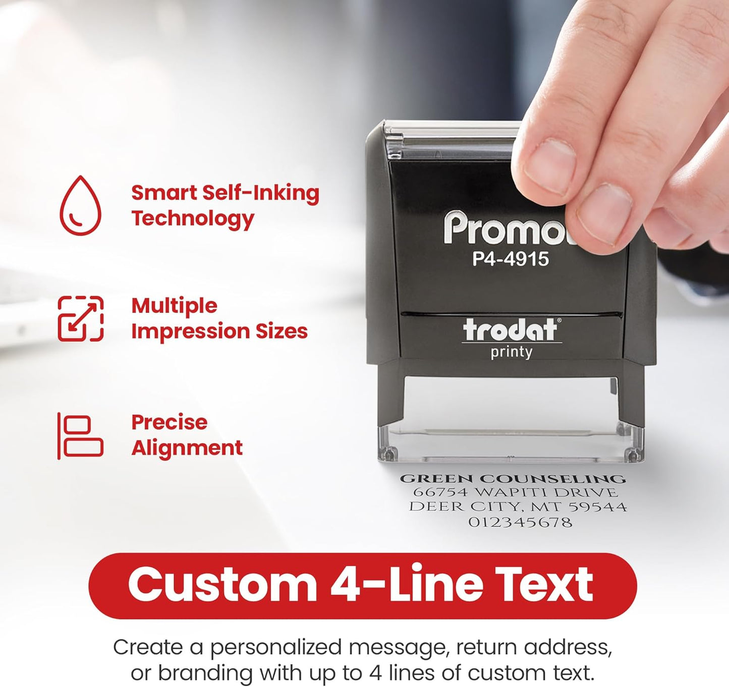 Promot Self Inking Custom Stamp - Up to 4 Lines of Personalized Text, Customized Address Stamp with Easy to Change Ink Cartridge (Extra Large)