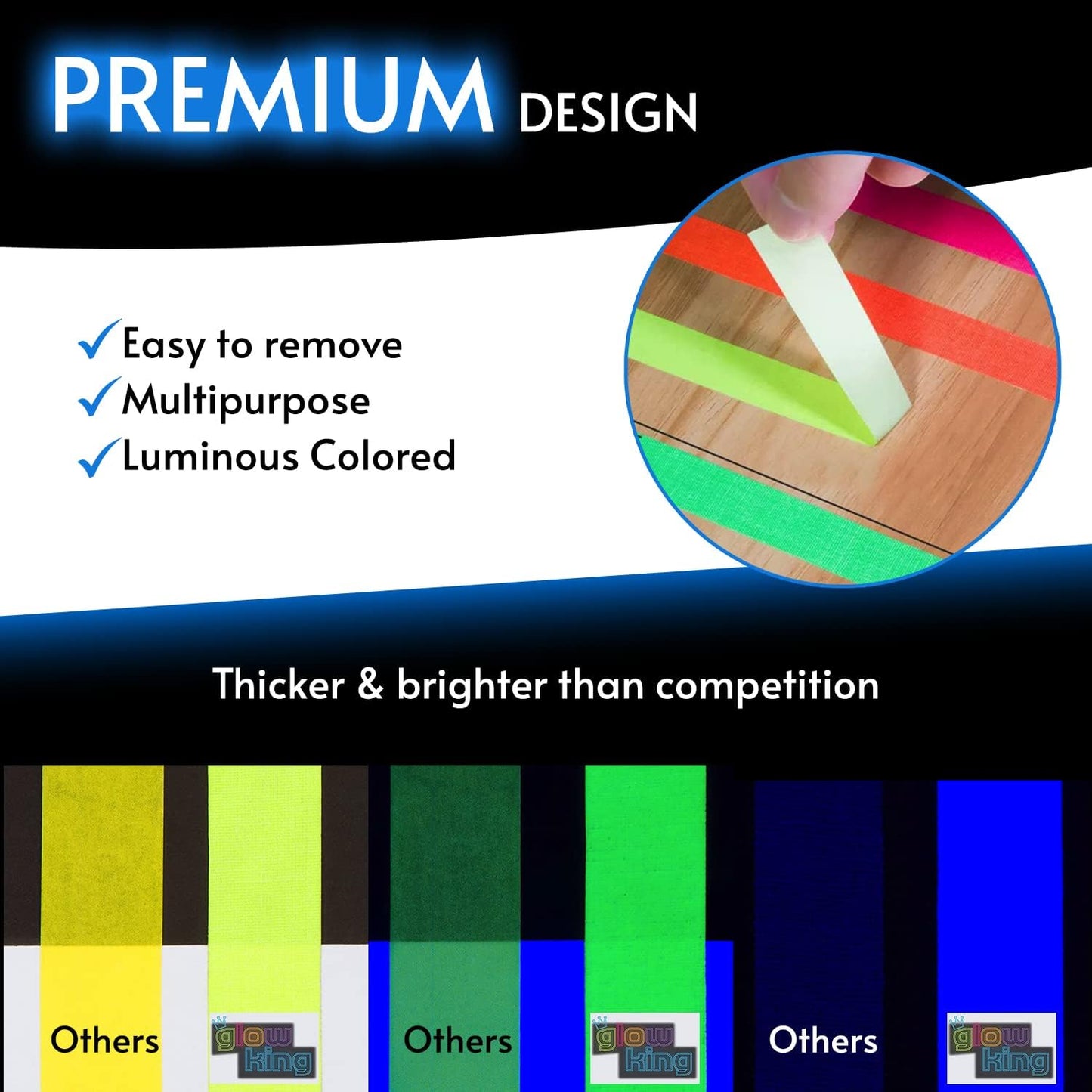 Glow King Blacklight Reactive Glow Tape | Premium UV Fluorescent Neon Party Gifts for Events | Multipurpose Luminous Colored Tape for Room Decoration | Glow in The Dark Cloth Tape – 0.25 in x 30 ft