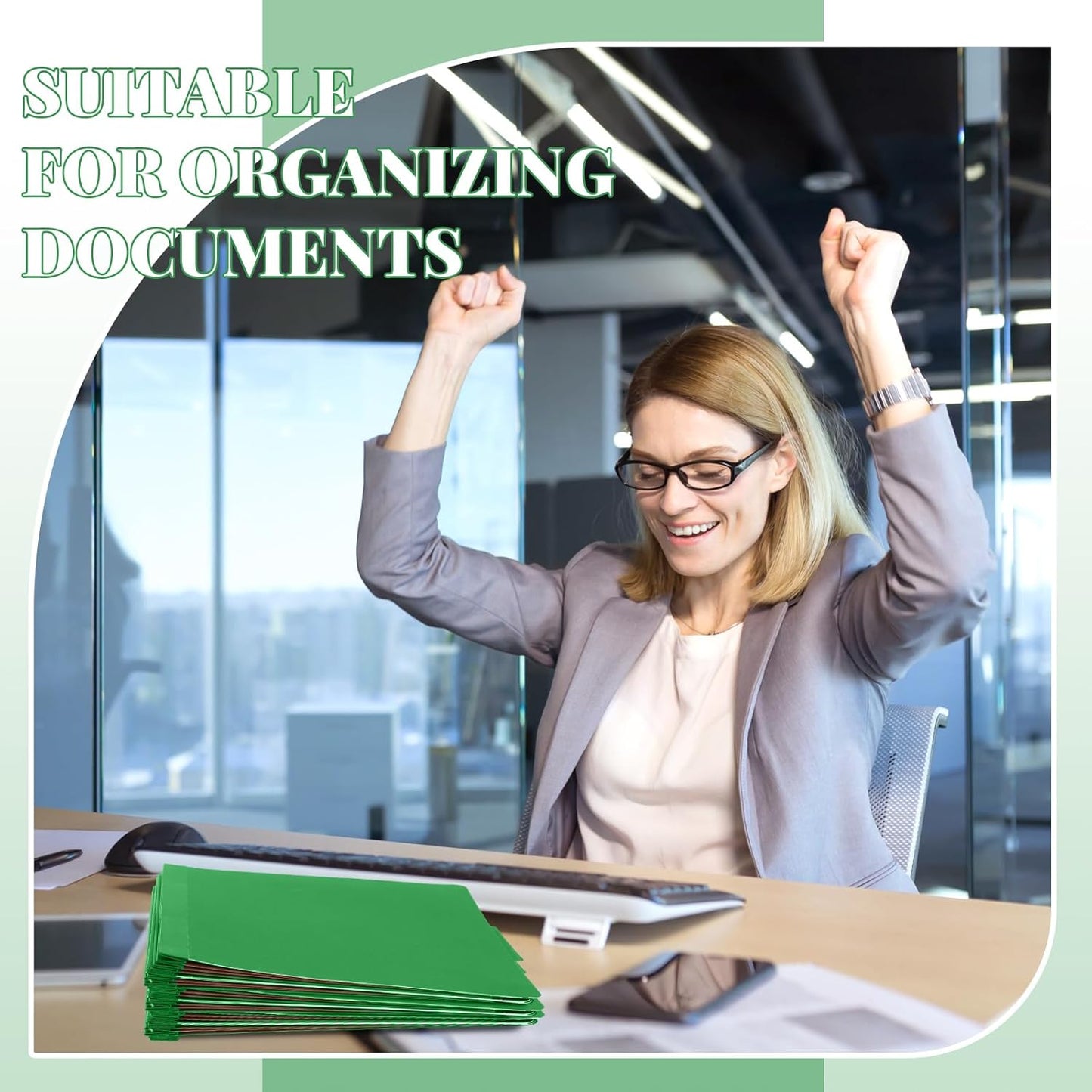 36 Pcs Classification Folders Letter Size, 3 Divider Pressboard File Folder with Fasteners, Expanding File Organizer Bulk for Teachers, Clergy, Office, Church, Christmas Donations (Green)